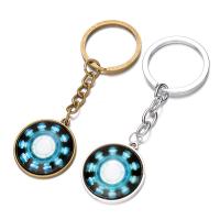 Fashion Time Gem Keychain Key Ring, Zinc Alloy, with iron ring & Glass, Flat Round, plated, time gem jewelry & Unisex & decal lead & cadmium free, 28mm 