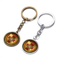 Fashion Time Gem Keychain Key Ring, Zinc Alloy, with iron ring & Glass, Flat Round, plated, time gem jewelry & Unisex & decal lead & cadmium free, 28mm 