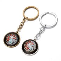 Fashion Time Gem Keychain Key Ring, Zinc Alloy, with iron ring & Glass, Flat Round, plated, time gem jewelry & Unisex & decal lead & cadmium free, 28mm 