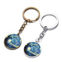 Fashion Time Gem Keychain Key Ring, Zinc Alloy, with iron ring & Glass, Flat Round, plated, time gem jewelry & Unisex & decal lead & cadmium free, 28mm 