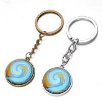 Fashion Time Gem Keychain Key Ring, Zinc Alloy, with iron ring & Glass, Flat Round, plated, time gem jewelry & Unisex & decal lead & cadmium free, 28mm 