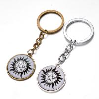 Fashion Time Gem Keychain Key Ring, Zinc Alloy, with iron ring & Glass, Flat Round, plated, time gem jewelry & Unisex & decal lead & cadmium free, 28mm 