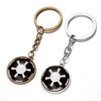 Fashion Time Gem Keychain Key Ring, Zinc Alloy, with iron ring & Glass, Flat Round, plated, time gem jewelry & Unisex & decal lead & cadmium free, 28mm 