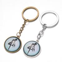 Fashion Time Gem Keychain Key Ring, Zinc Alloy, with iron ring & Glass, Flat Round, plated, time gem jewelry & Unisex & decal lead & cadmium free, 28mm 