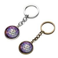 Fashion Time Gem Keychain Key Ring, Zinc Alloy, with iron ring & Glass, Flat Round, plated, with om symbol & time gem jewelry & Unisex & decal lead & cadmium free, 28mm 