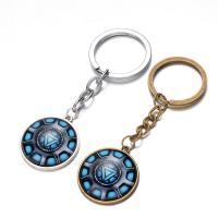 Fashion Time Gem Keychain Key Ring, Zinc Alloy, with iron ring & Glass, Flat Round, plated, time gem jewelry & Unisex & decal lead & cadmium free, 28mm 