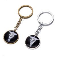 Fashion Time Gem Keychain Key Ring, Zinc Alloy, with iron ring & Glass, Flat Round, plated, time gem jewelry & Unisex & decal lead & cadmium free, 28mm 