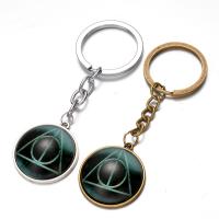 Fashion Time Gem Keychain Key Ring, Zinc Alloy, with iron ring & Glass, Flat Round, plated, time gem jewelry & Unisex & decal lead & cadmium free, 28mm 