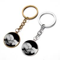 Fashion Time Gem Keychain Key Ring, Zinc Alloy, with iron ring & Glass, Flat Round, plated, time gem jewelry & Unisex & decal lead & cadmium free, 28mm 