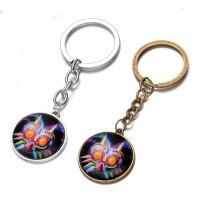 Fashion Time Gem Keychain Key Ring, Zinc Alloy, with iron ring & Glass, Flat Round, plated, time gem jewelry & Unisex & decal lead & cadmium free, 28mm 