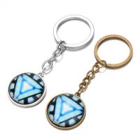 Mode-Zeit-Edelstein Keychain, Zinklegierung, mit Eisen Ring & Glas, flache Runde, plattiert, Zeit Edelstein Schmuck & unisex & Aufkleber, keine, frei von Blei & Kadmium, 28mm, verkauft von PC