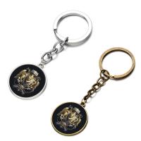 Fashion Time Gem Keychain Key Ring, Zinc Alloy, with iron ring & Glass, Flat Round, plated, time gem jewelry & Unisex & decal lead & cadmium free, 28mm 