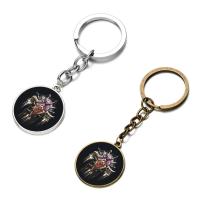 Fashion Time Gem Keychain Key Ring, Zinc Alloy, with iron ring & Glass, Flat Round, plated, time gem jewelry & Unisex & decal lead & cadmium free, 28mm 