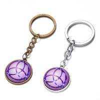 Fashion Time Gem Keychain Key Ring, Zinc Alloy, with iron ring & Glass, Flat Round, plated, time gem jewelry & Unisex & decal lead & cadmium free, 28mm 