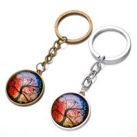 Fashion Time Gem Keychain Key Ring, Zinc Alloy, with iron ring & Glass, Flat Round, plated, tree of life design & time gem jewelry & Unisex & decal lead & cadmium free, 28mm 