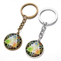 Fashion Time Gem Keychain Key Ring, Zinc Alloy, with iron ring & Glass, Flat Round, plated, time gem jewelry & Unisex & decal lead & cadmium free, 28mm 