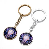 Mode-Zeit-Edelstein Keychain, Zinklegierung, mit Eisen Ring & Glas, flache Runde, plattiert, Zeit Edelstein Schmuck & unisex & Aufkleber, keine, frei von Blei & Kadmium, 28mm, verkauft von PC