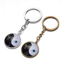 Fashion Time Gem Keychain Key Ring, Zinc Alloy, with iron ring & Glass, Flat Round, plated, time gem jewelry & ying yang & Unisex & decal lead & cadmium free, 28mm 