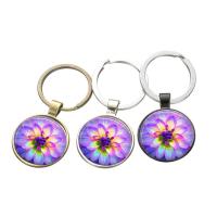 Fashion Time Gem Keychain Key Ring, Zinc Alloy, with iron ring & Glass, Flat Round, plated, time gem jewelry & Unisex & decal lead & cadmium free, 28mm 