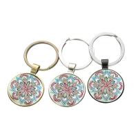 Fashion Time Gem Keychain Key Ring, Zinc Alloy, with iron ring & Glass, Flat Round, plated, time gem jewelry & Unisex & decal lead & cadmium free, 28mm 