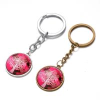 Fashion Time Gem Keychain Key Ring, Zinc Alloy, with iron ring & Glass, Flat Round, plated, tree of life design & time gem jewelry & Unisex & decal lead & cadmium free, 28mm 