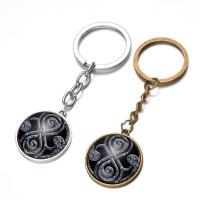 Fashion Time Gem Keychain Key Ring, Zinc Alloy, with iron ring & Glass, Flat Round, plated, time gem jewelry & Unisex & decal lead & cadmium free, 28mm 