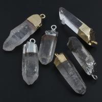 Gemstone Zinc Alloy Pendants, Clear Quartz, with Zinc Alloy - Approx 2mm 