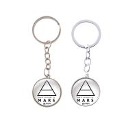 Fashion Time Gem Keychain Key Ring, Zinc Alloy, with iron ring & Glass, Flat Round, plated, time gem jewelry & Unisex & with letter pattern & decal lead & cadmium free, 28mm 