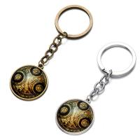 Fashion Time Gem Keychain Key Ring, Zinc Alloy, with iron ring & Glass, Flat Round, plated, time gem jewelry & Unisex & decal lead & cadmium free, 28mm 