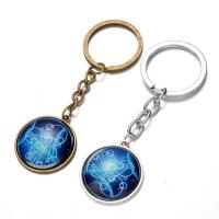 Fashion Time Gem Keychain Key Ring, Zinc Alloy, with iron ring & Glass, Flat Round, plated, time gem jewelry & Unisex & decal lead & cadmium free, 28mm 