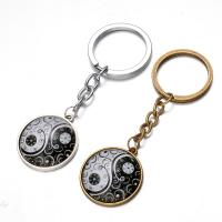 Fashion Time Gem Keychain Key Ring, Zinc Alloy, with iron ring & Glass, Flat Round, plated, time gem jewelry & ying yang & Unisex & decal lead & cadmium free, 28mm 