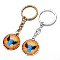 Fashion Time Gem Keychain Key Ring, Zinc Alloy, with iron ring & Glass, Flat Round, plated, time gem jewelry & Unisex & decal lead & cadmium free, 28mm 