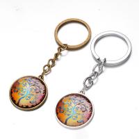 Fashion Time Gem Keychain Key Ring, Zinc Alloy, with iron ring & Glass, Flat Round, plated, tree of life design & time gem jewelry & Unisex & decal lead & cadmium free, 28mm 