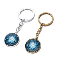 Fashion Time Gem Keychain Key Ring, Zinc Alloy, with iron ring & Glass, Flat Round, plated, time gem jewelry & Unisex & decal lead & cadmium free, 28mm 