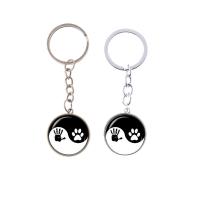 Fashion Time Gem Keychain Key Ring, Zinc Alloy, with iron ring & Glass, Flat Round, plated, time gem jewelry & ying yang & Unisex & decal lead & cadmium free, 28mm 