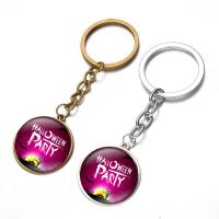 Fashion Time Gem Keychain Key Ring, Zinc Alloy, with iron ring & Glass, Flat Round, plated, time gem jewelry & Unisex & with letter pattern & decal lead & cadmium free, 28mm 