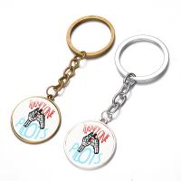 Fashion Time Gem Keychain Key Ring, Zinc Alloy, with iron ring & Glass, Flat Round, plated, time gem jewelry & Unisex & with letter pattern & decal lead & cadmium free, 28mm 