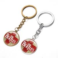 Fashion Time Gem Keychain Key Ring, Zinc Alloy, with iron ring & Glass, Flat Round, plated, time gem jewelry & Unisex & with letter pattern & decal lead & cadmium free, 28mm 