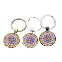 Fashion Time Gem Keychain Key Ring, Zinc Alloy, with iron ring & Glass, Flat Round, plated, time gem jewelry & Unisex & decal lead & cadmium free, 28mm 