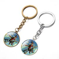 Fashion Time Gem Keychain Key Ring, Zinc Alloy, with iron ring & Glass, Flat Round, plated, time gem jewelry & Unisex & Halloween Jewelry Gift & decal lead & cadmium free, 28mm 