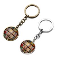 Fashion Time Gem Keychain Key Ring, Zinc Alloy, with iron ring & Glass, Flat Round, plated, time gem jewelry & Unisex & decal lead & cadmium free, 28mm 