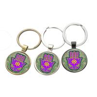 Fashion Time Gem Keychain Key Ring, Zinc Alloy, with iron ring & Glass, Flat Round, plated, time gem jewelry & Unisex & decal lead & cadmium free, 28mm 