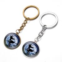 Fashion Time Gem Keychain Key Ring, Zinc Alloy, with iron ring & Glass, Flat Round, plated, time gem jewelry & Unisex & Halloween Jewelry Gift & decal lead & cadmium free, 28mm 