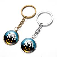 Fashion Time Gem Keychain Key Ring, Zinc Alloy, with iron ring & Glass, Flat Round, plated, time gem jewelry & Unisex & Halloween Jewelry Gift & decal lead & cadmium free, 28mm 