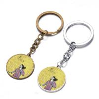 Fashion Time Gem Keychain Key Ring, Zinc Alloy, with iron ring & Glass, Flat Round, plated, time gem jewelry & Unisex & with letter pattern & decal lead & cadmium free, 28mm 