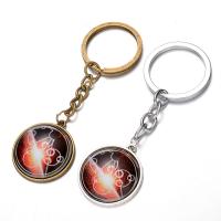 Fashion Time Gem Keychain Key Ring, Zinc Alloy, with iron ring & Glass, Flat Round, plated, time gem jewelry & Unisex & decal lead & cadmium free, 28mm 