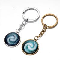 Fashion Time Gem Keychain Key Ring, Zinc Alloy, with iron ring & Glass, Flat Round, plated, time gem jewelry & Unisex & decal lead & cadmium free, 28mm 