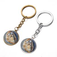 Fashion Time Gem Keychain Key Ring, Zinc Alloy, with iron ring & Glass, Flat Round, plated, time gem jewelry & Unisex & decal lead & cadmium free, 28mm 