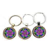 Fashion Time Gem Keychain Key Ring, Zinc Alloy, with iron ring & Glass, Flat Round, plated, time gem jewelry & Unisex & decal lead & cadmium free, 28mm 