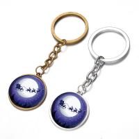 Fashion Time Gem Keychain Key Ring, Zinc Alloy, with iron ring & Glass, Flat Round, plated, time gem jewelry & Unisex & decal lead & cadmium free, 28mm 